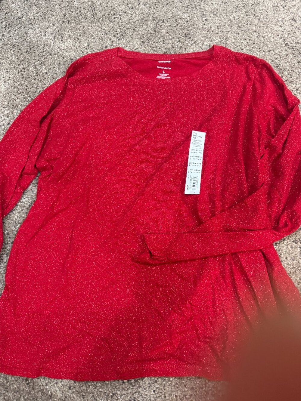 Sonoma Everyday Tee Sparkly Red Long Sleeve Crew Neck – Women’s Large – NWT